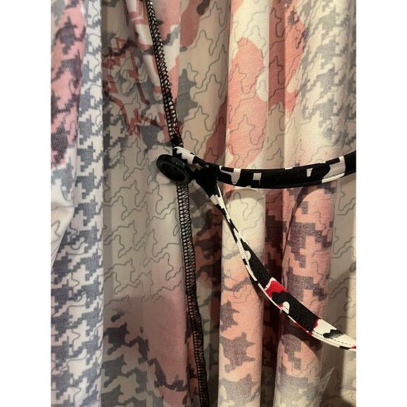 Max & Rina Houndstooth Suplice Wrap Long Sleeve Blouse Black White Red Small‎ - Picture 5 of 8